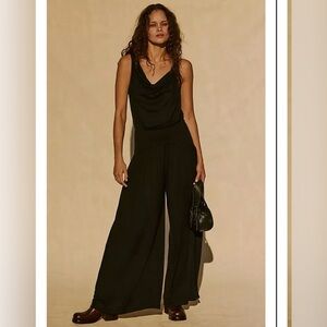 FREE PEOPLE Free-Est - Royale One-Piece Black Sleeveless Wide Leg Jumpsuit Large